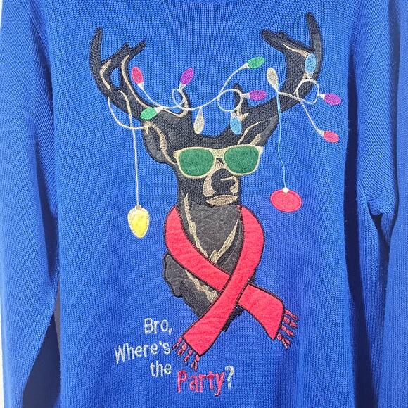 Jolly Sweaters Holiday Xmas Sweater Reindeer "Bro, Where's the Party?" Men's XL0 - Picture 2 of 6